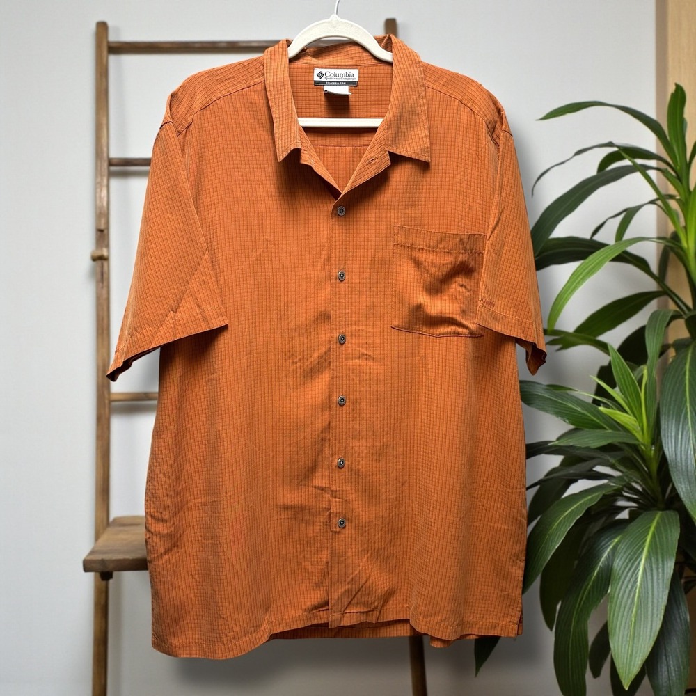 Columbia Sportswear Mens XXL Burnt‎ Orange Grid Modal Blend Short Sleeve Shirt